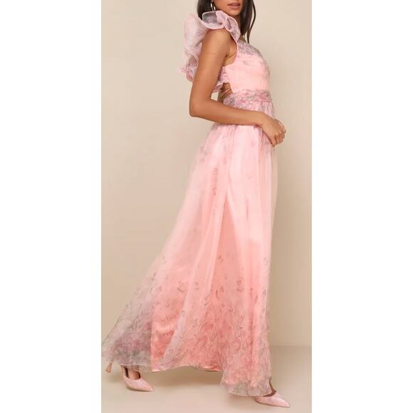 Lulus Decadent Dreamer Pink Floral Backless One-Shoulder Maxi Dress Size M - Picture 9 of 10